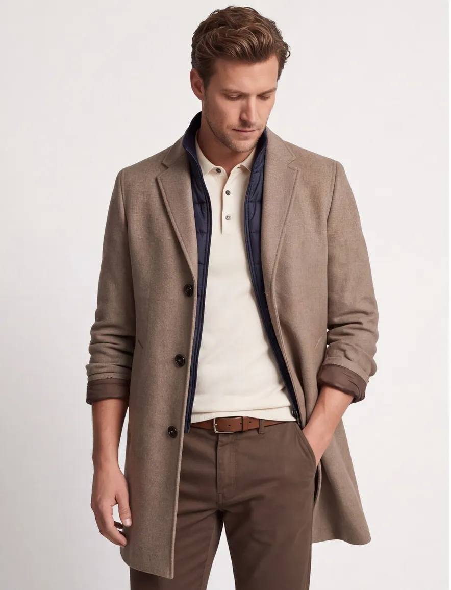 Portofino mantel met voering wol khaki