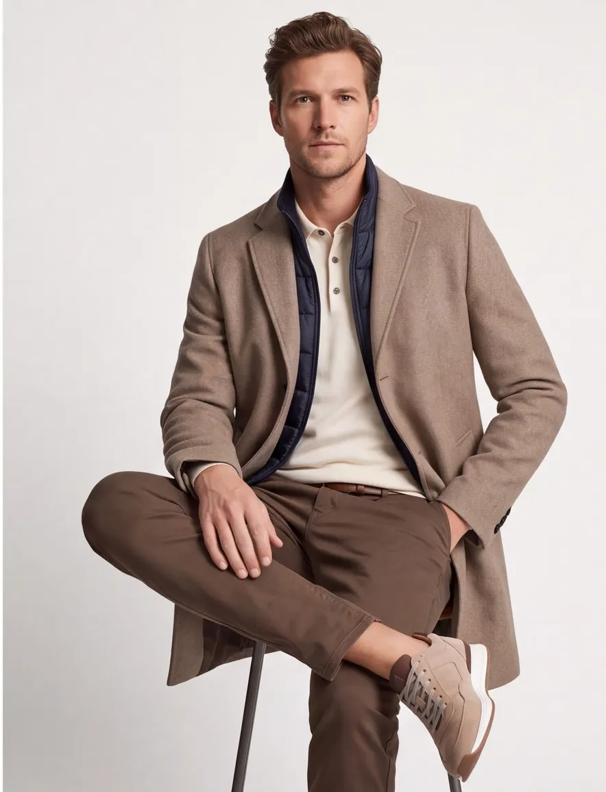 Portofino mantel met voering wol khaki