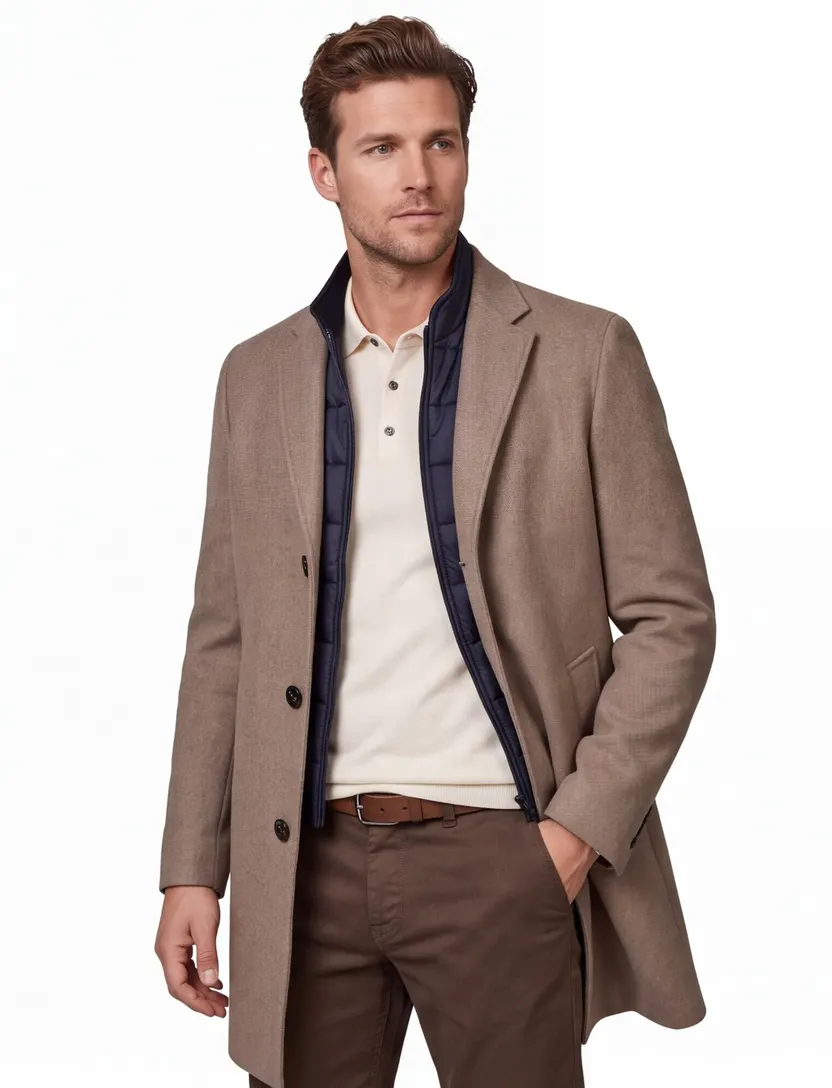 Portofino mantel met voering wol khaki