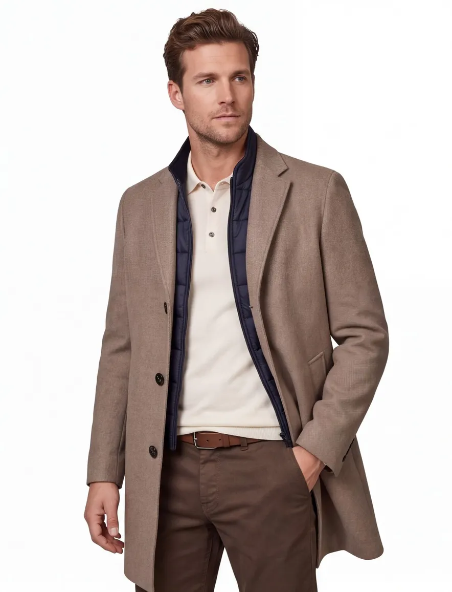 Portofino mantel met voering wol khaki