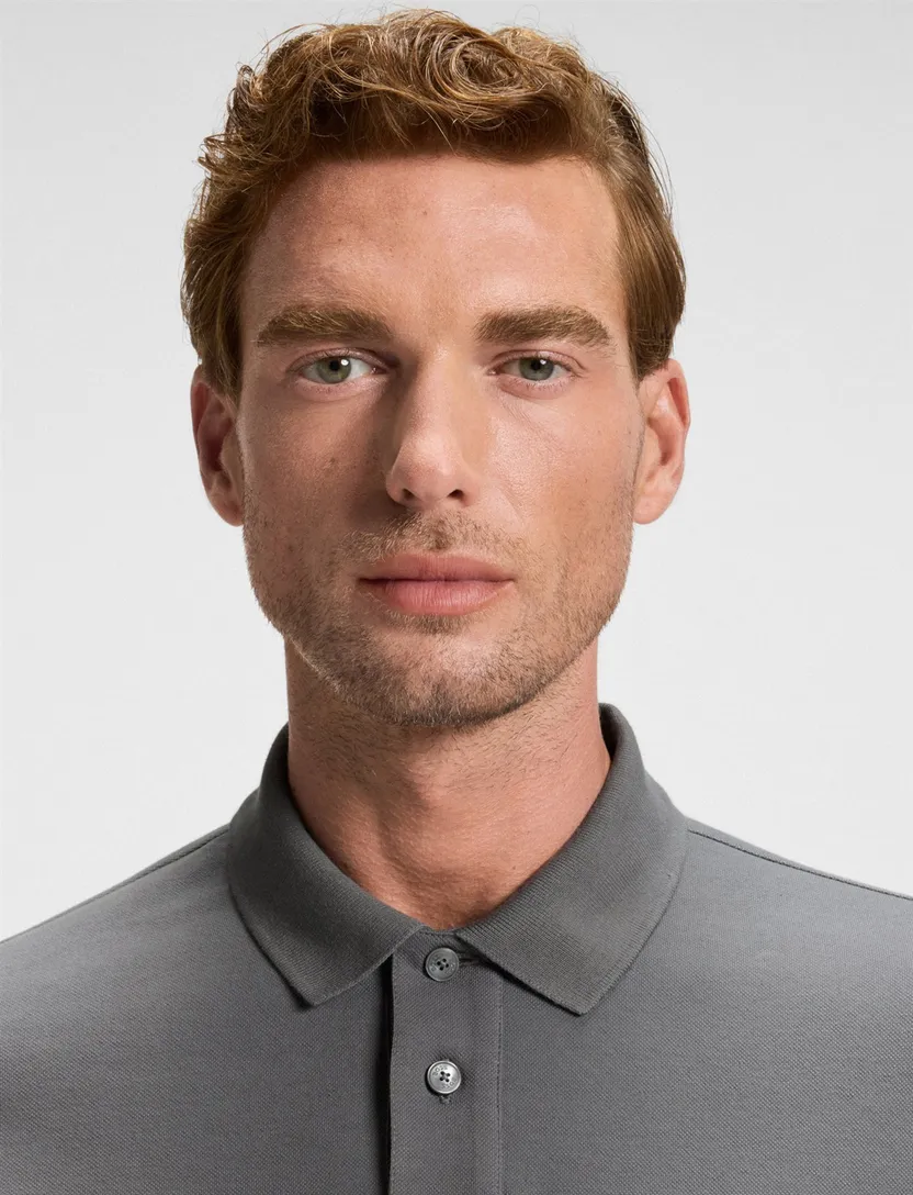 Boss Orange grijs polo lange mouw slim fit 2-knoops