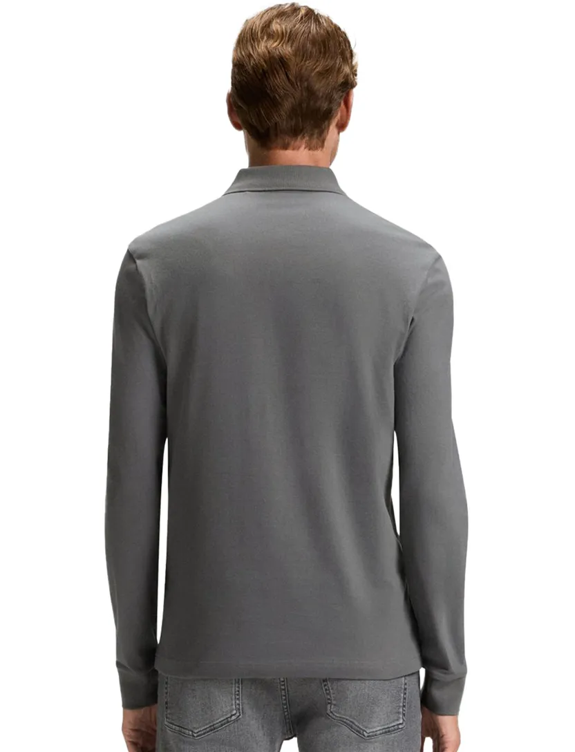 Boss Orange grijs polo lange mouw slim fit 2-knoops