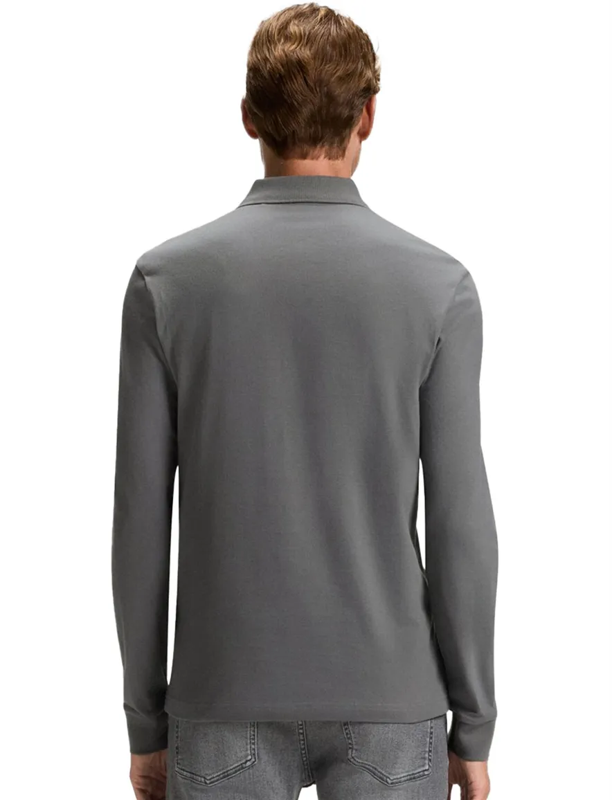 Boss Orange grijs polo lange mouw slim fit