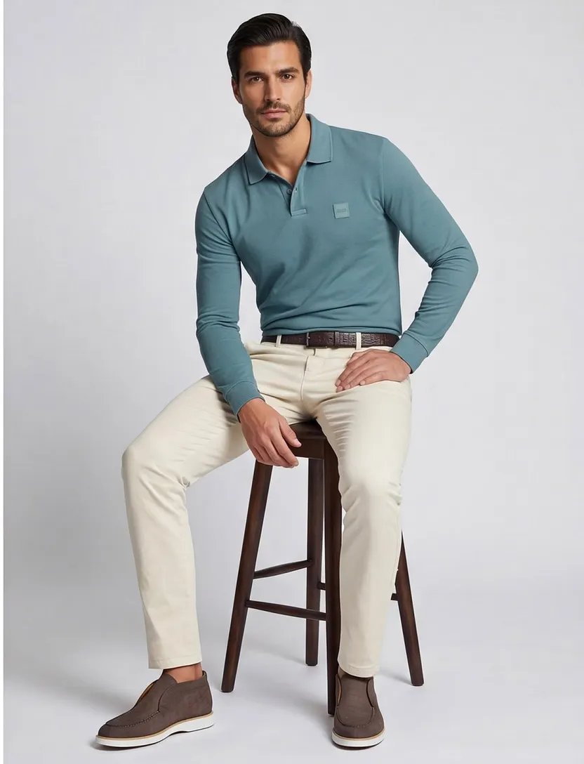 Boss Orange polo lange mouw slim fit groen