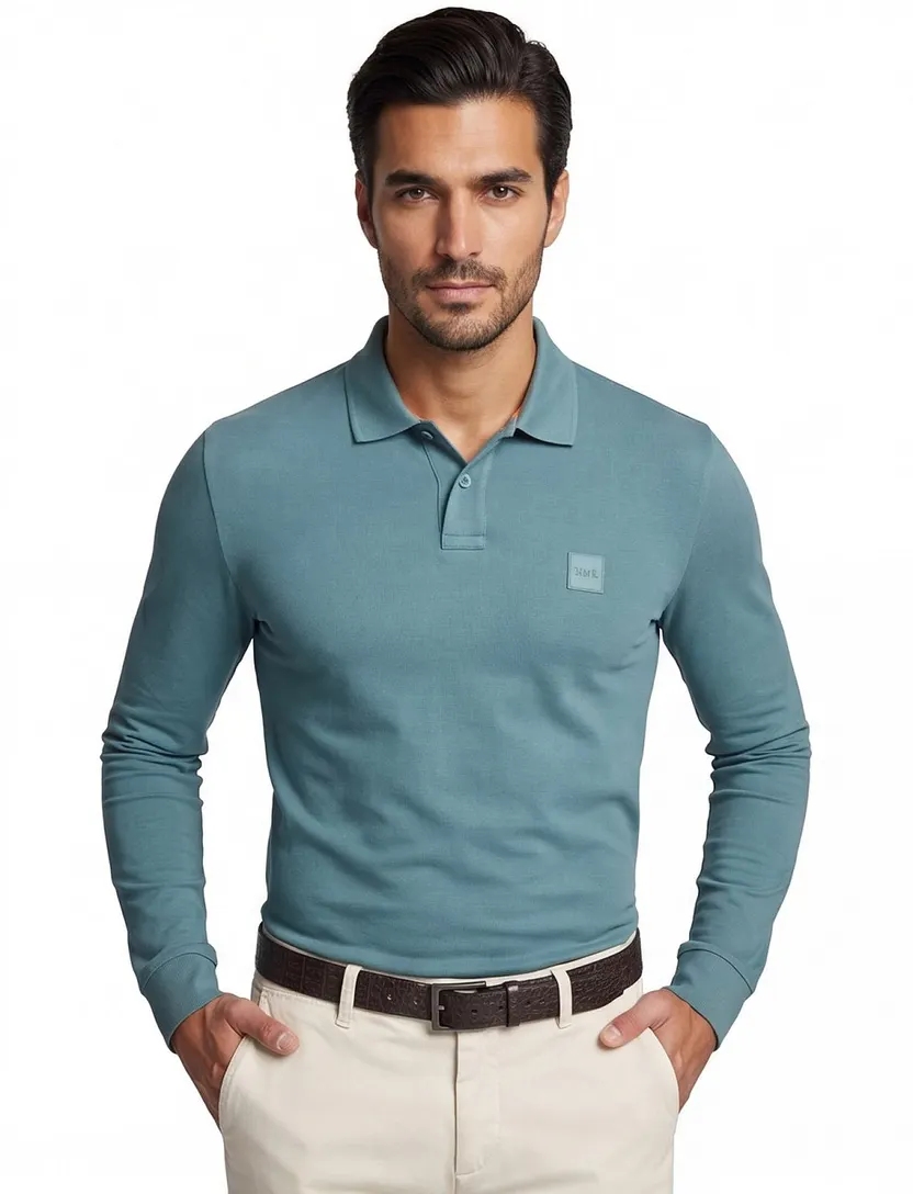 Boss Orange polo lange mouw slim fit groen