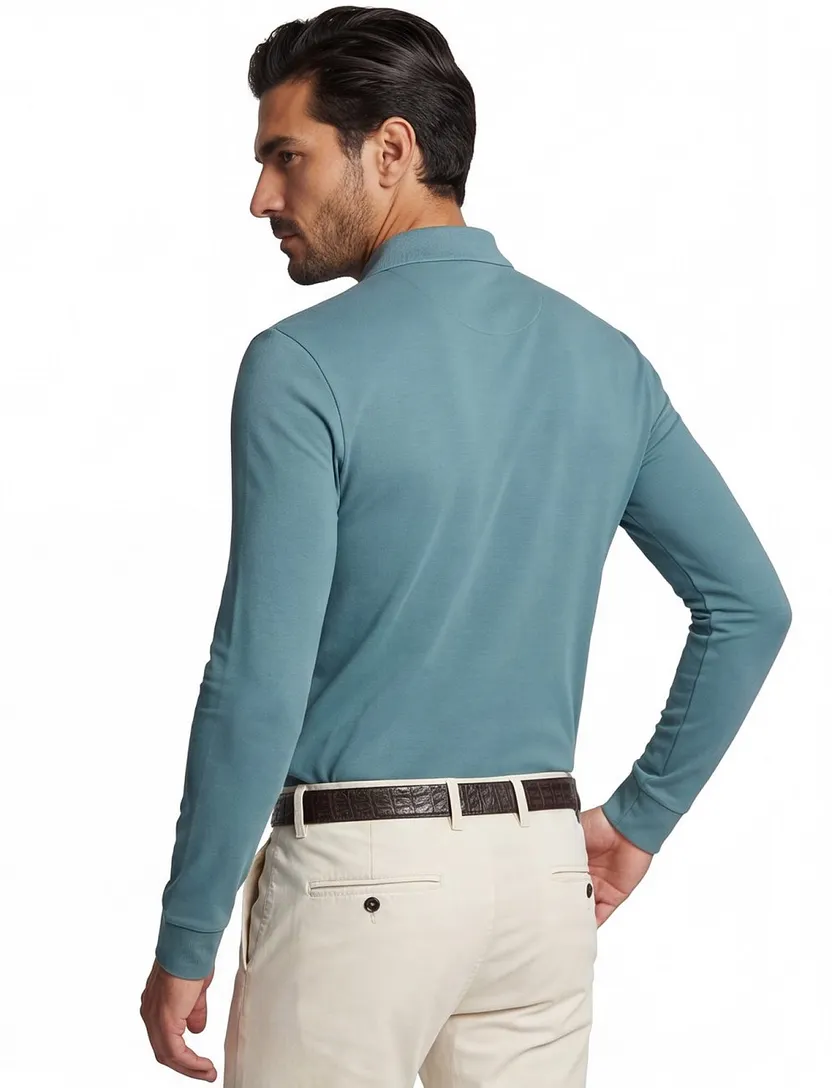 Boss Orange polo lange mouw slim fit groen