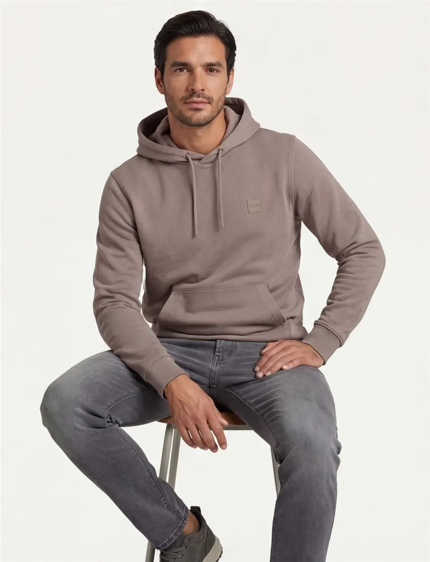 BOSS Orange hoodie bruin katoen capuchon