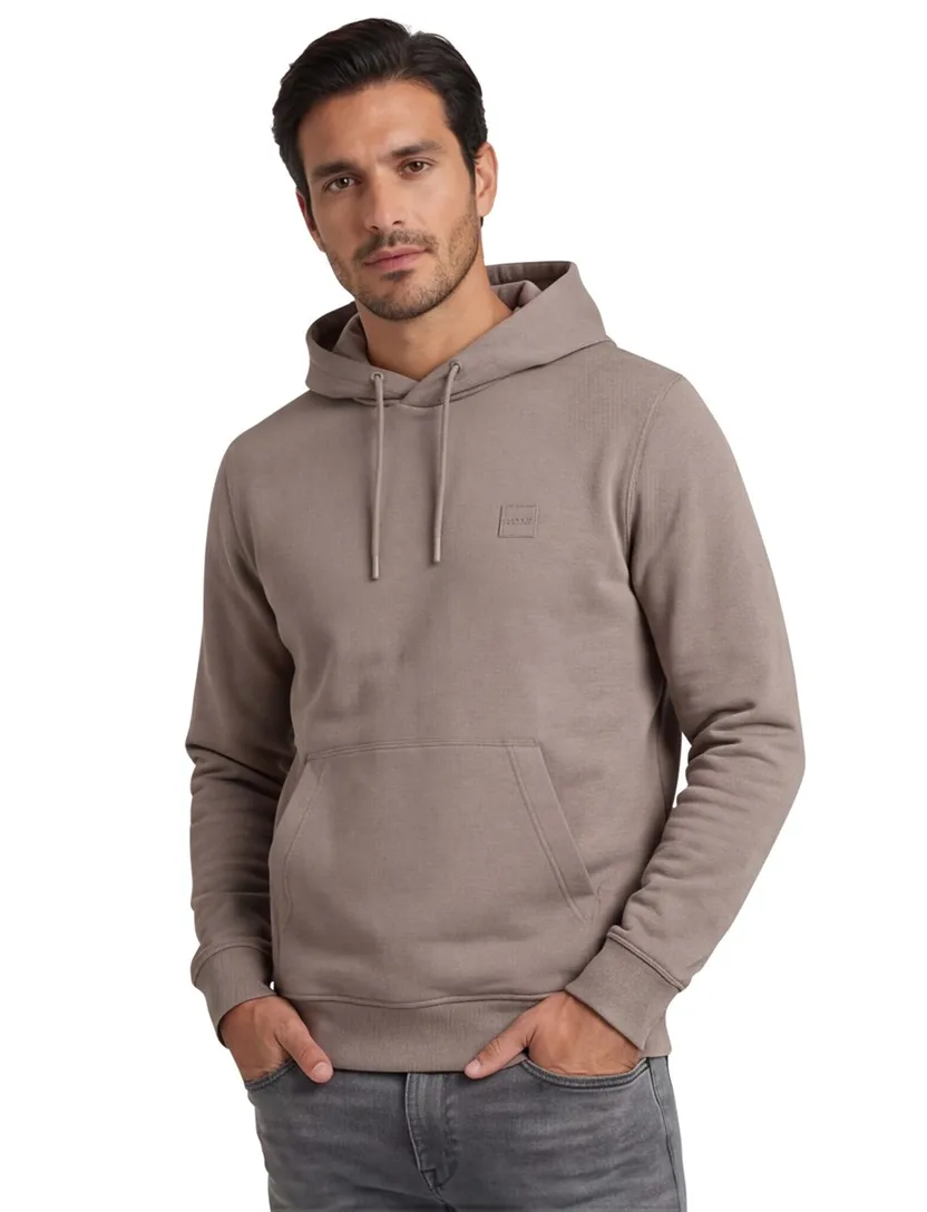 BOSS Orange hoodie bruin katoen capuchon effen