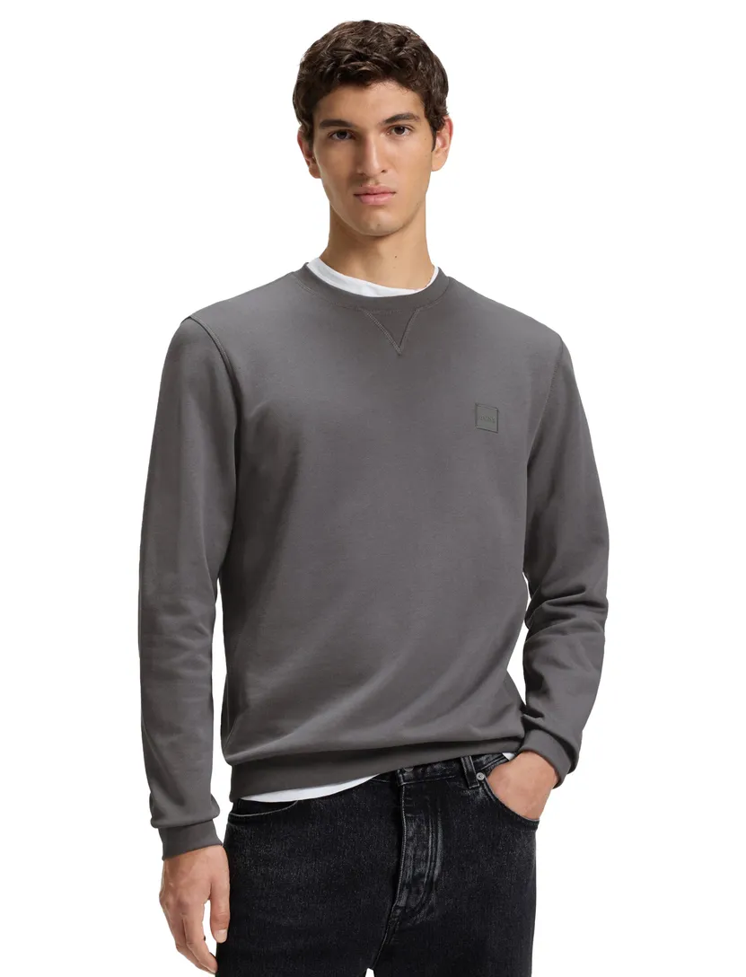 BOSS Orange sweater antraciet ronde hals effen
