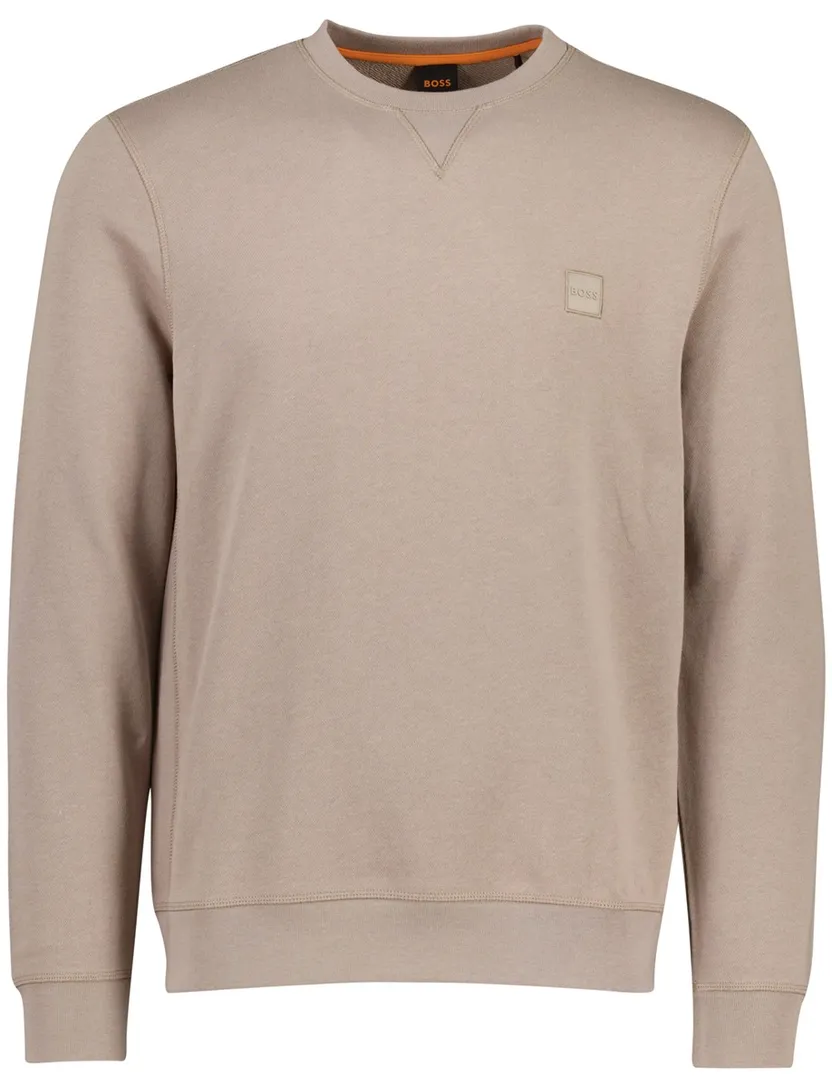 BOSS Orange sweater bruin 100% katoen ronde hals