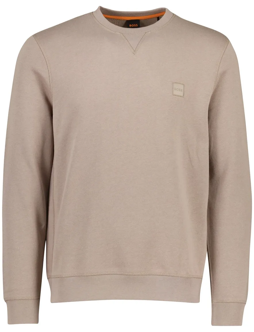 BOSS Orange sweater bruin katoen ronde hals effen
