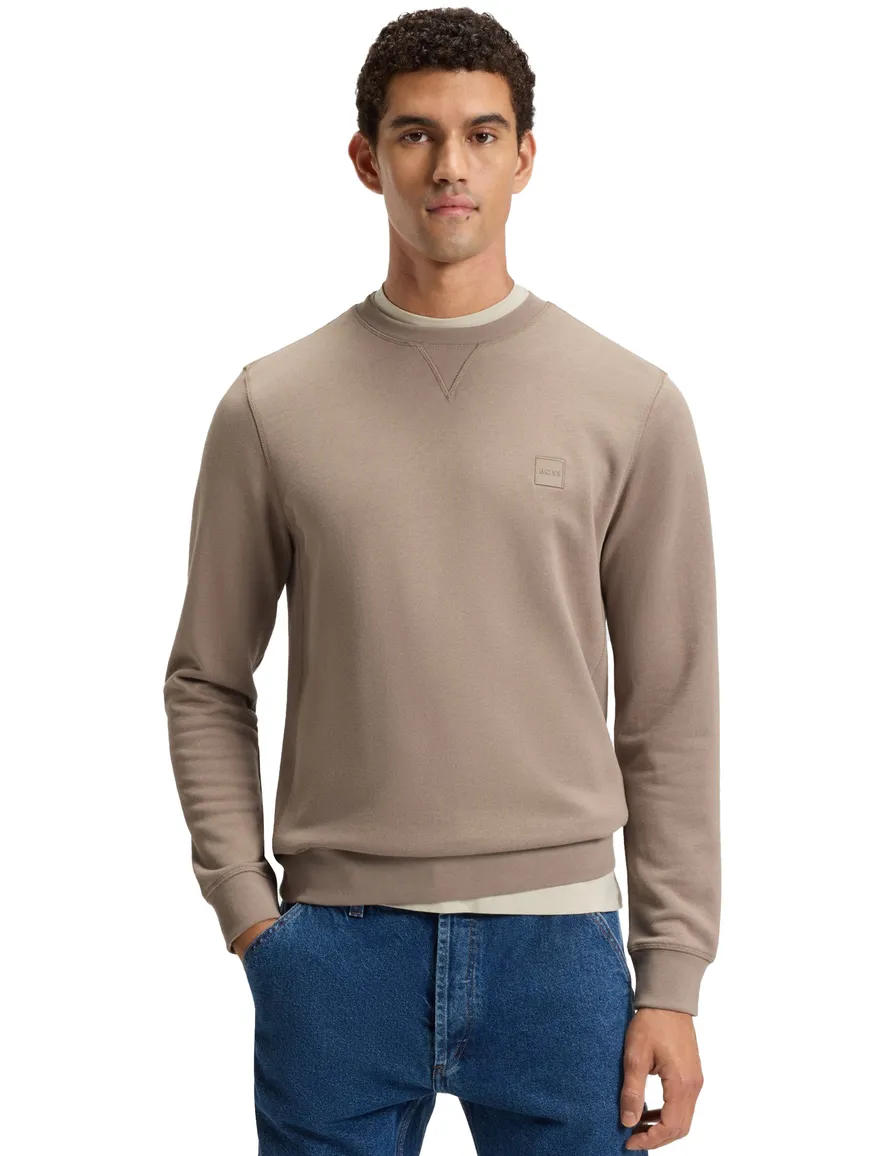 BOSS Orange sweater bruin katoen ronde hals effen