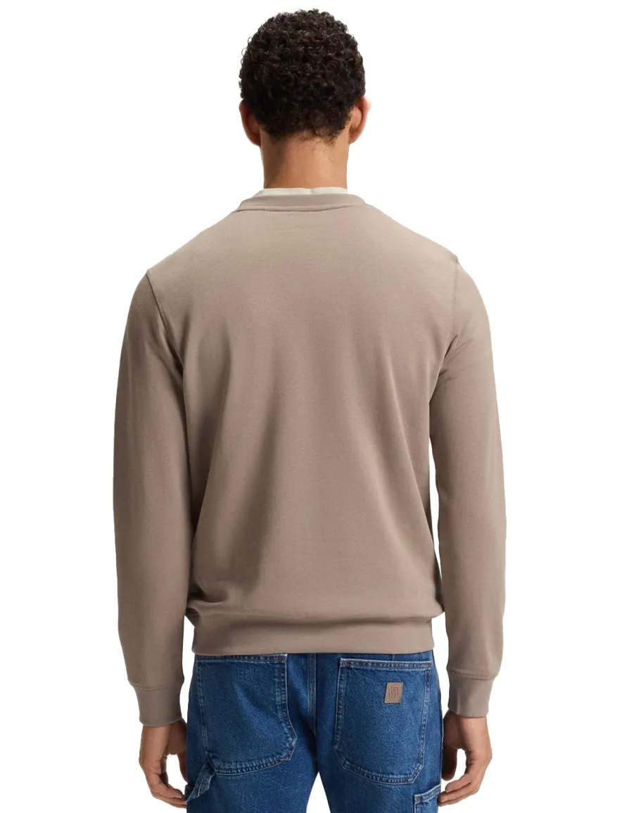 BOSS Orange sweater bruin katoen ronde hals effen