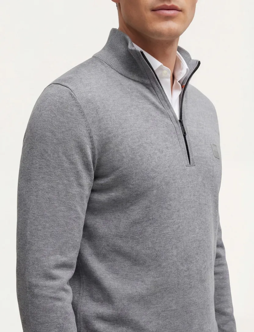 BOSS Orange Kanobix S half zip trui grijs