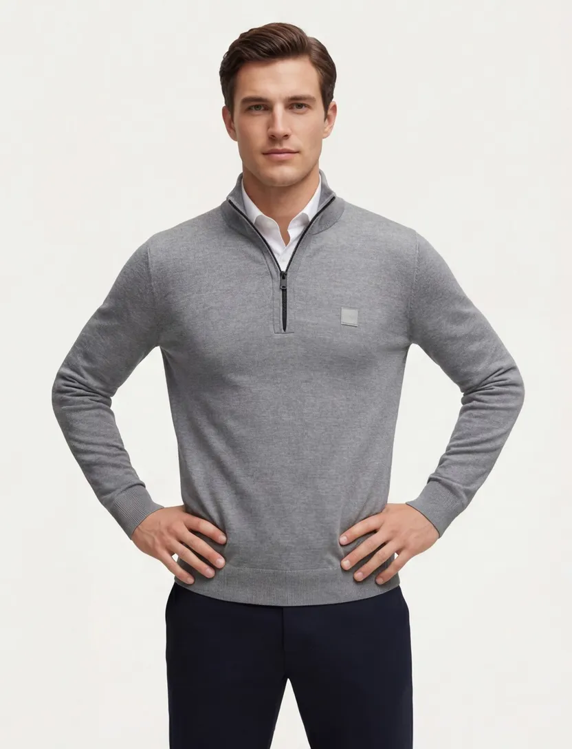 BOSS Orange Kanobix S half zip trui grijs