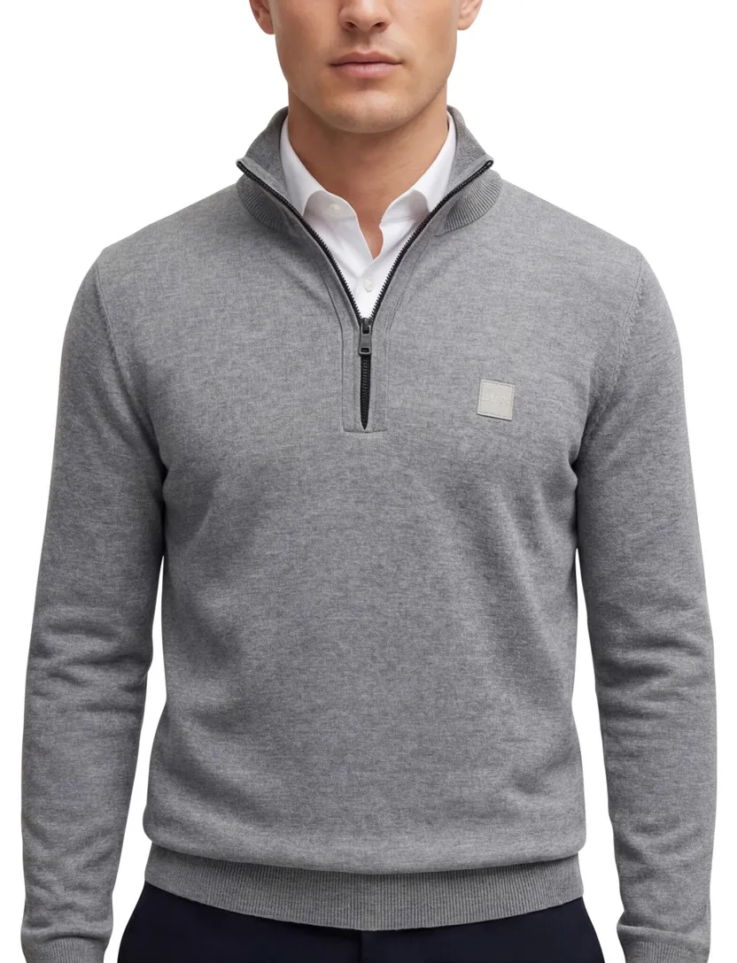 BOSS Orange Kanobix S half zip trui grijs