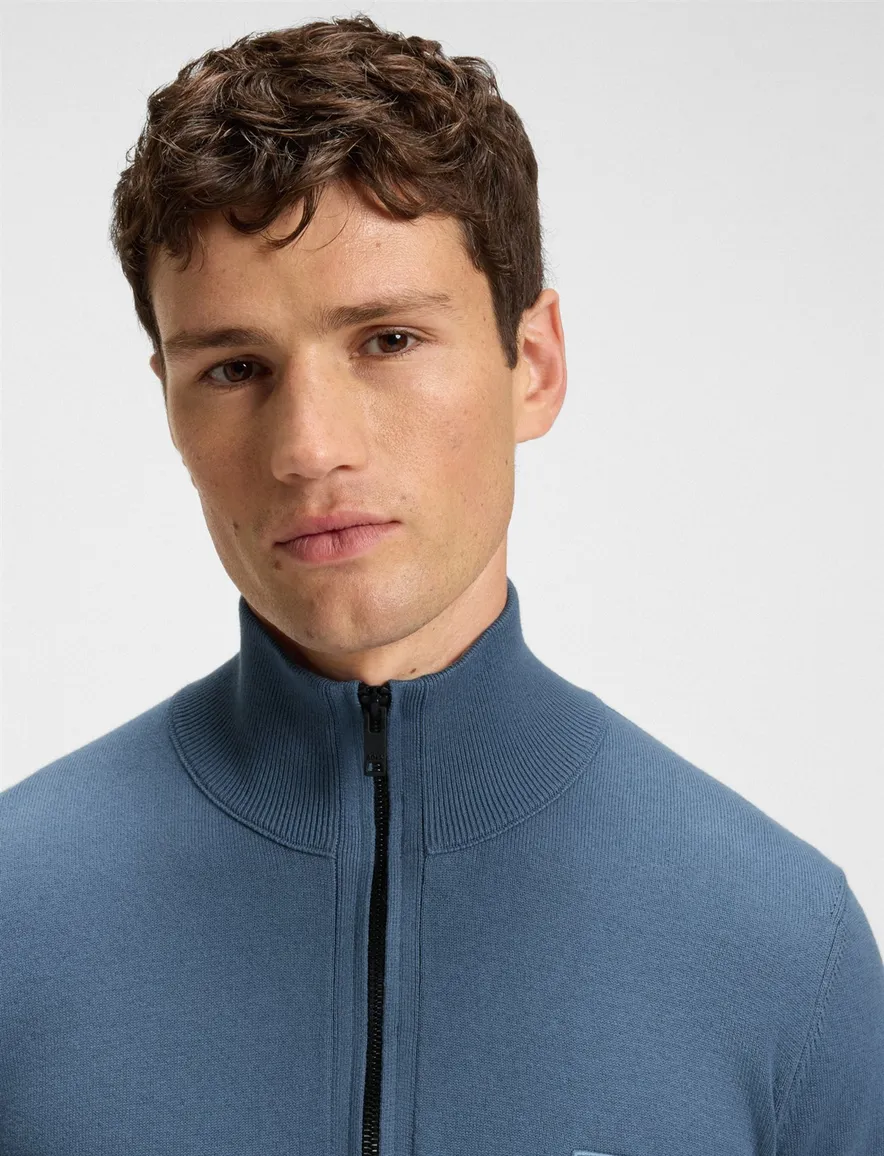 Boss Orange trui half-zip blauw regular fit