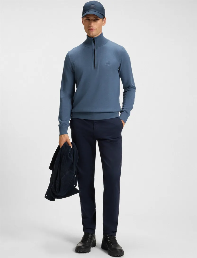 Boss Orange trui half-zip blauw regular fit katoen