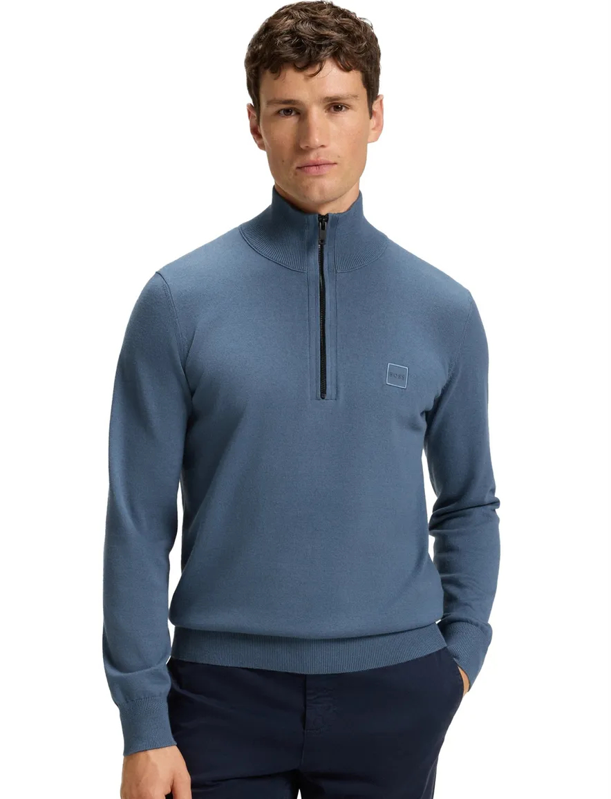 Boss Orange trui half-zip blauw regular fit