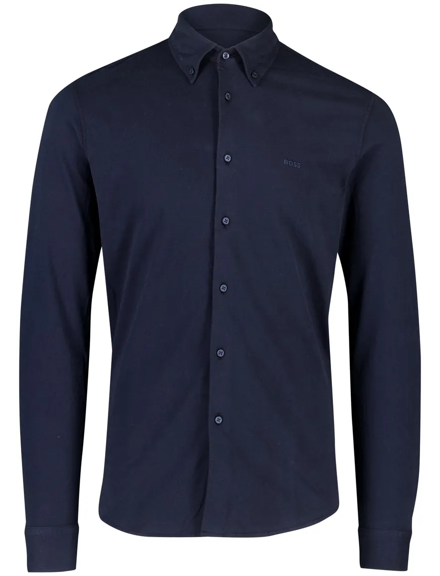 Effen Boss Orange overhemd katoen blauw