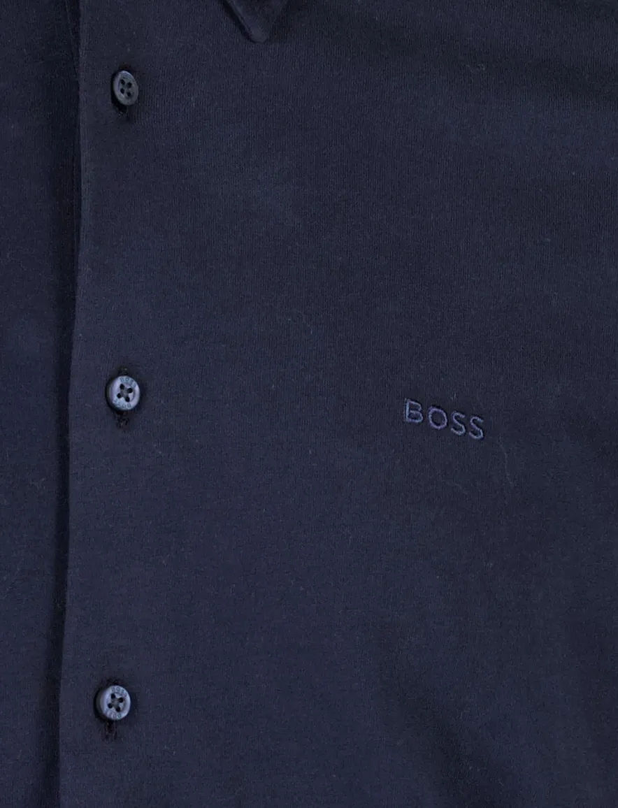 Effen Boss Orange overhemd katoen blauw
