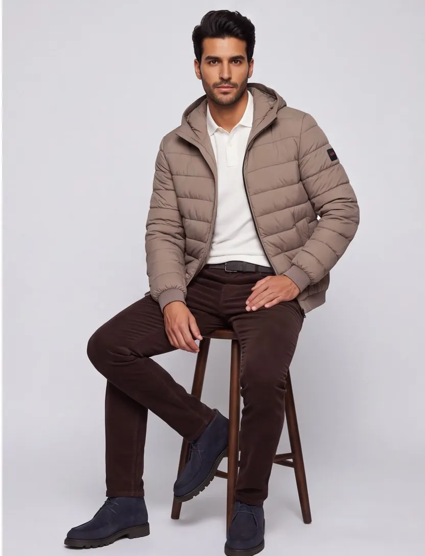 BOSS Orange winterjas Odenis bruin met capuchon