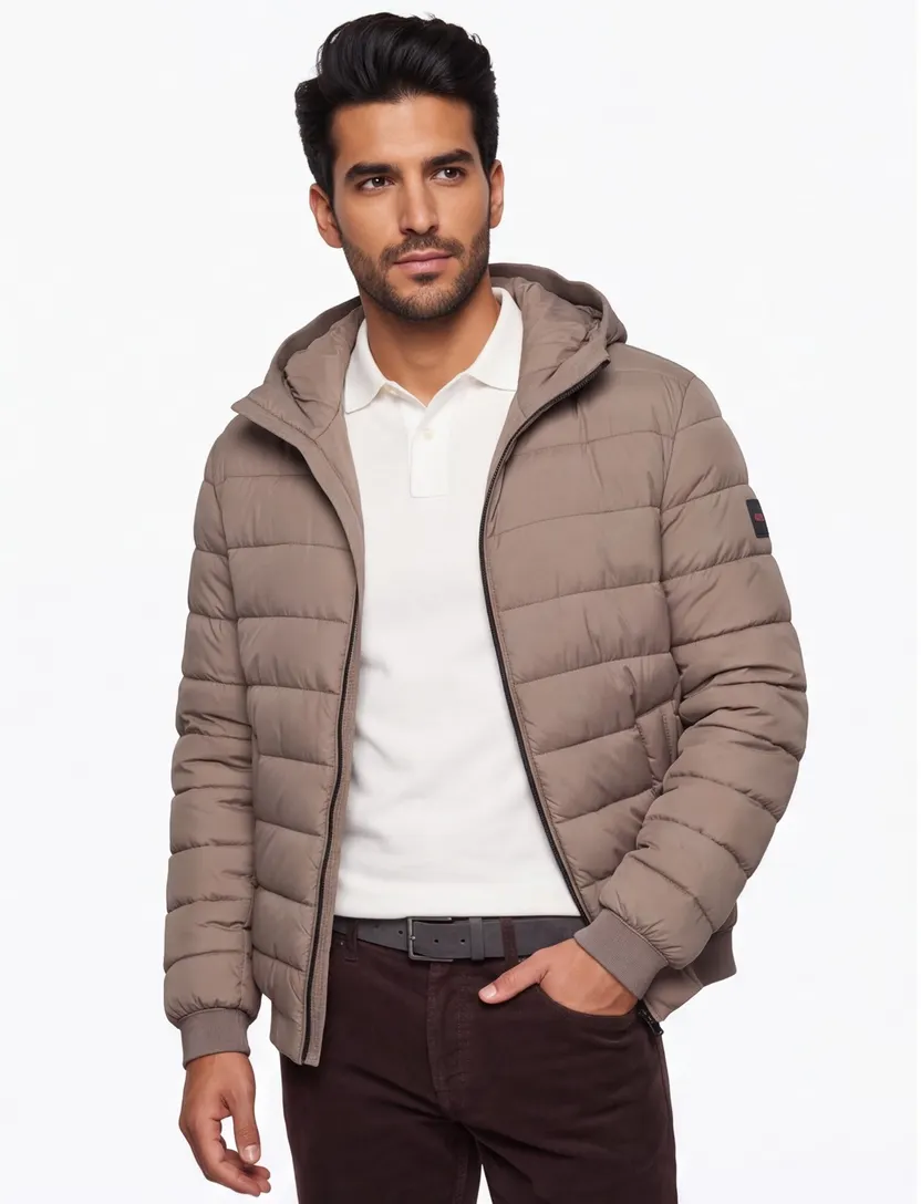 BOSS Orange winterjas Odenis bruin met capuchon