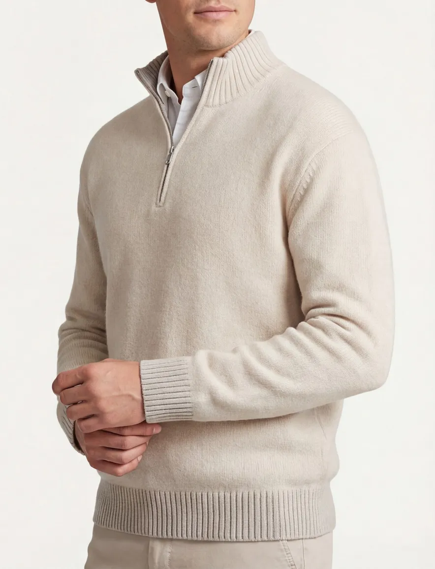 Boss Orange Half Zip trui creme zacht wolblend