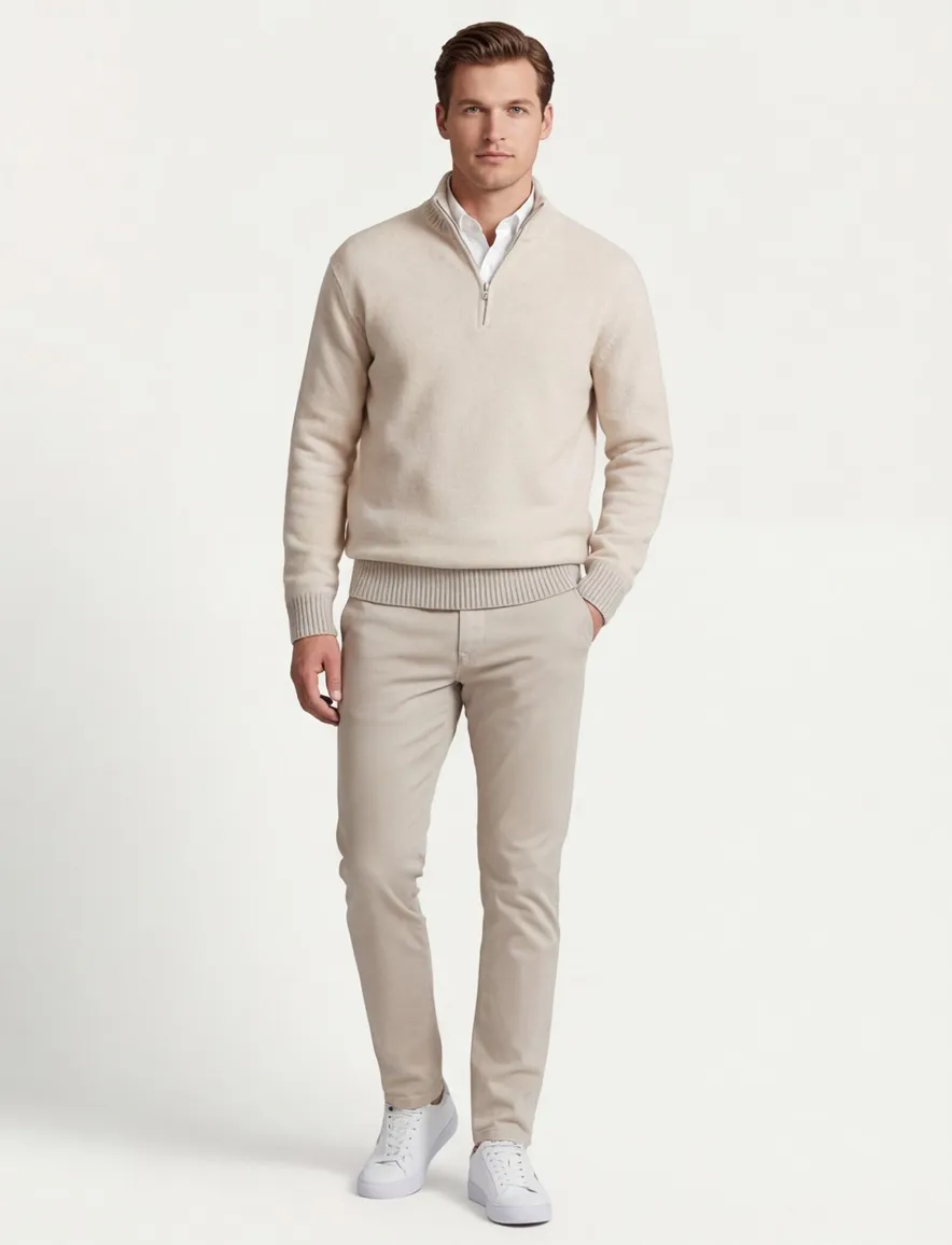 Boss Orange Half Zip trui creme zacht wolblend