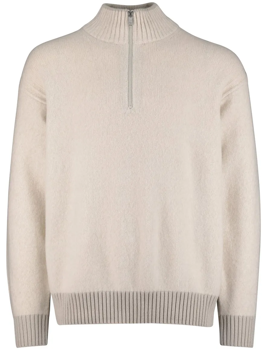 Boss Orange Half Zip trui creme zacht wolblend