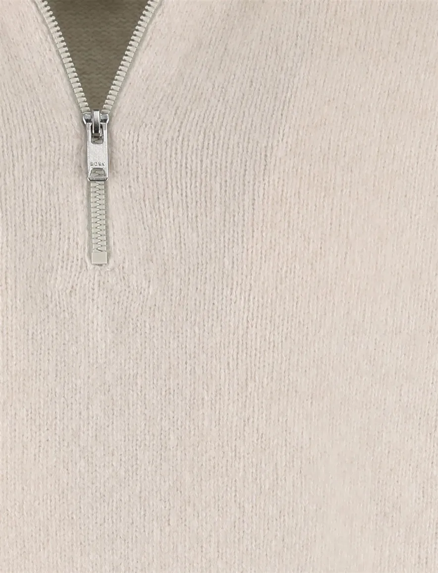 Boss Orange Half Zip trui creme zacht wolblend