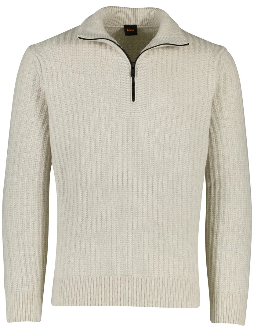 trui BOSS beige half zip wol