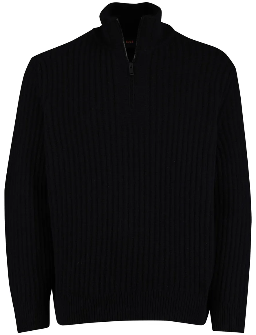 Boss Orange Trui Half Zip Zwart wol