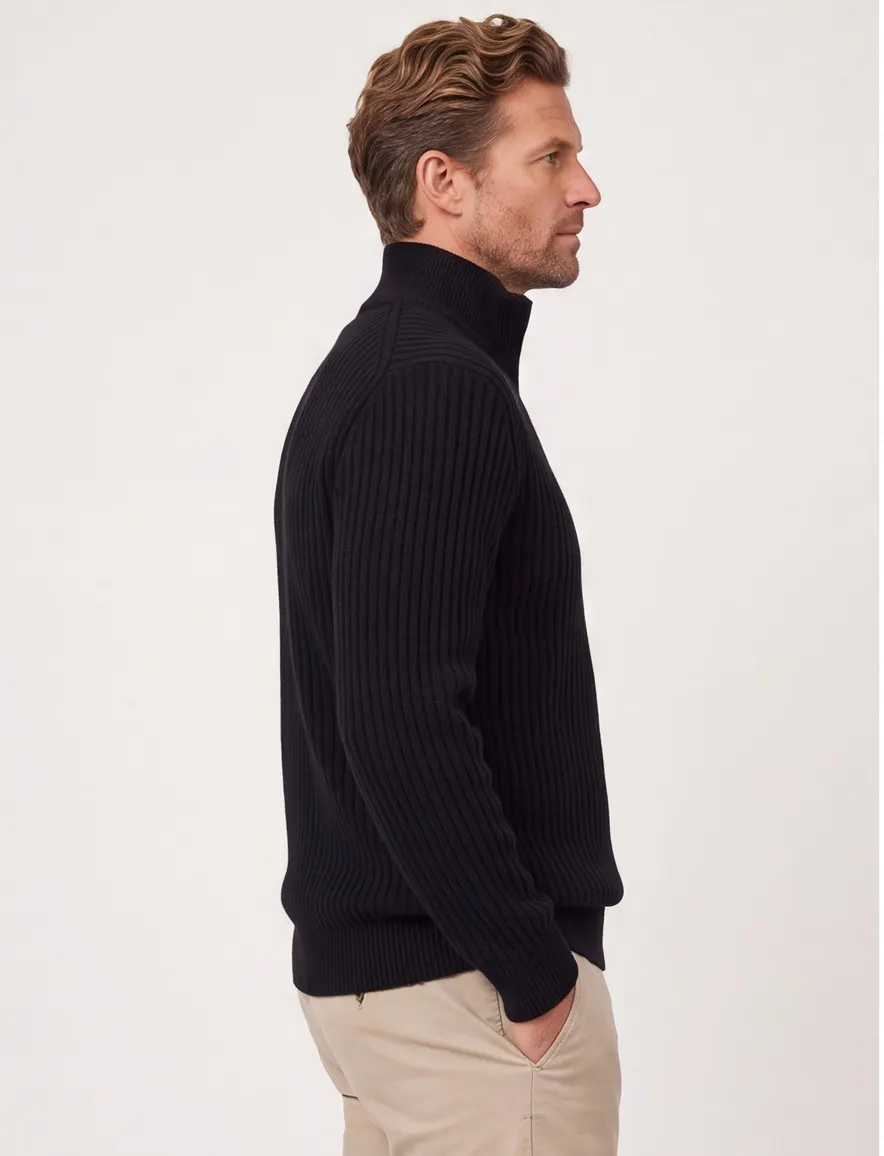 Boss Orange Trui Half Zip Zwart wol effen