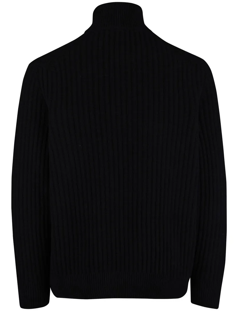 Boss Orange Trui Half Zip Zwart wol grof gebreid