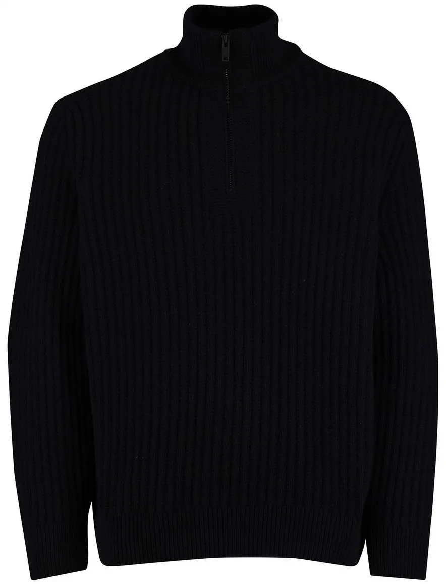 Boss Orange Trui Half Zip Zwart wol effen