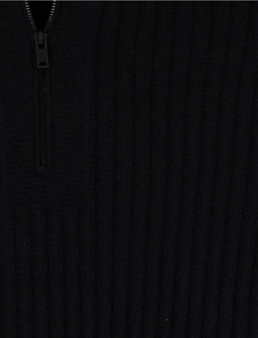 Boss Orange Trui Half Zip Zwart wol effen