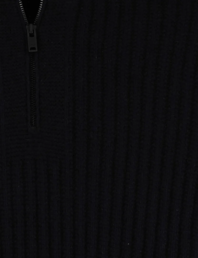 Boss Orange Trui Half Zip Zwart wol grof gebreid