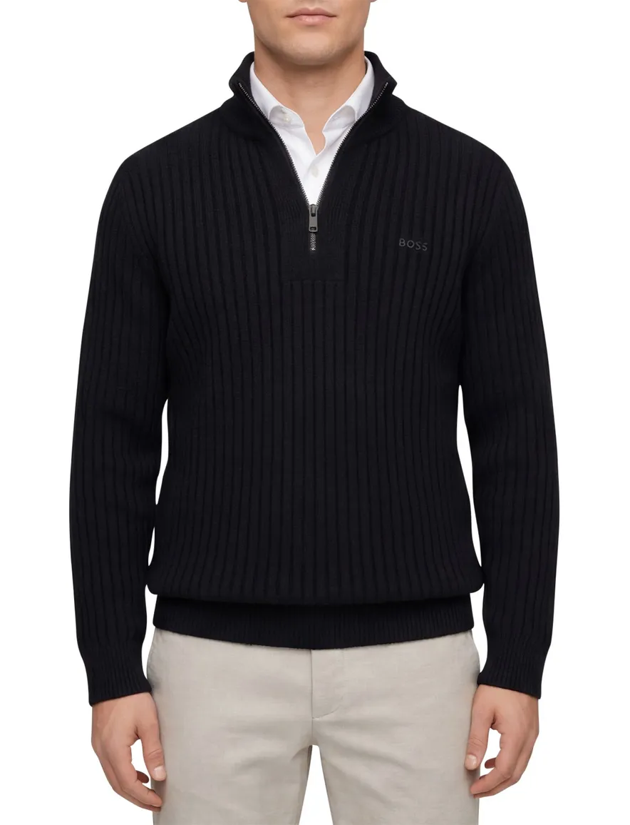 Boss Orange Trui Half Zip Zwart wol