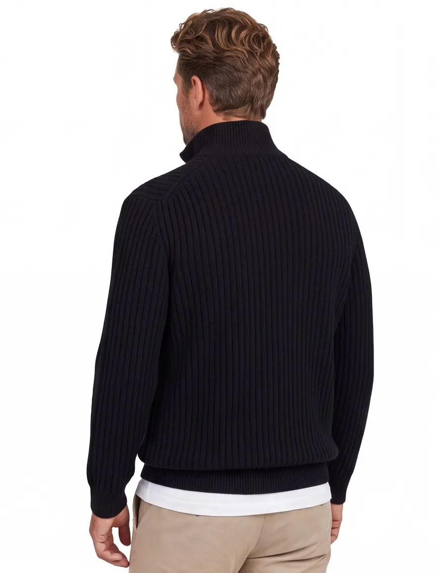Boss Orange Trui Half Zip Zwart wol effen