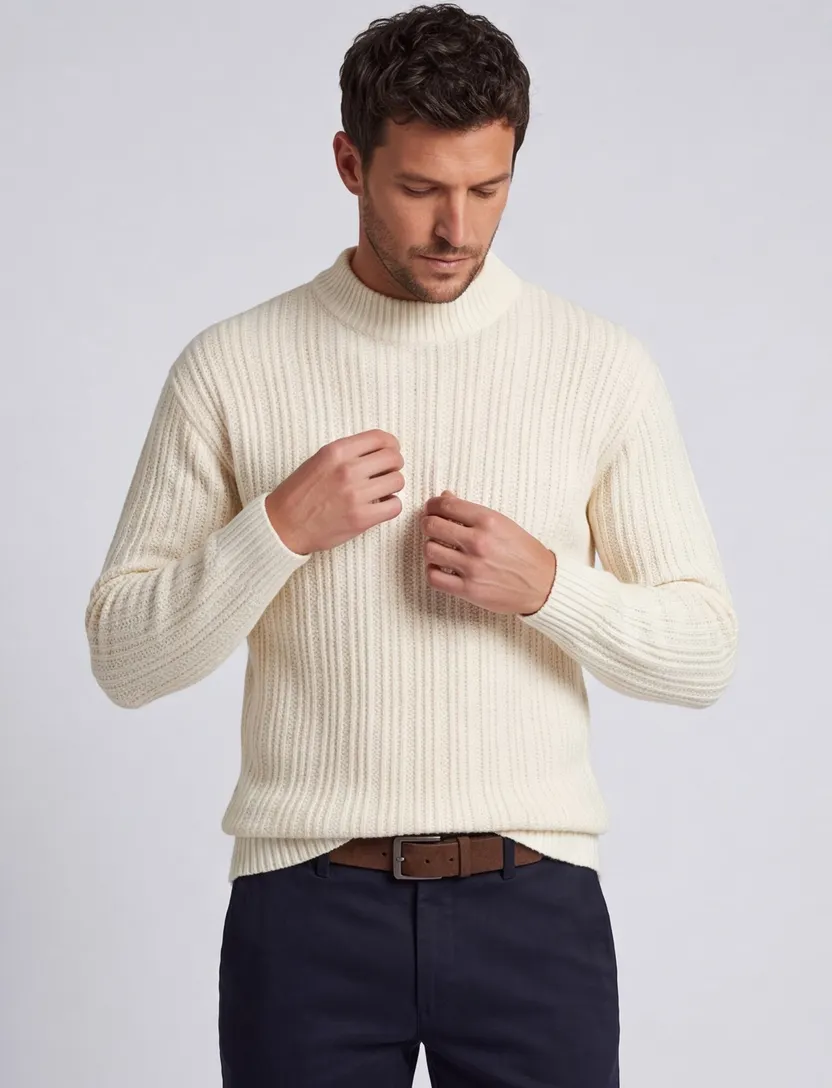 Boss Orange Trui Creme gebreid wol effen