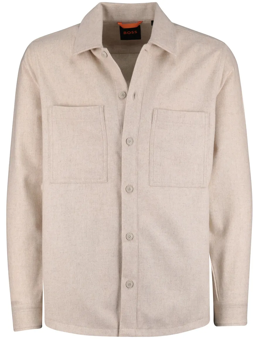 Boss overshirt effen beige normale fit