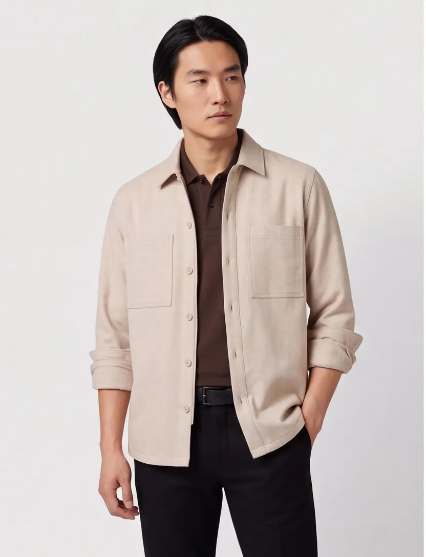 Boss overshirt beige normale fit effen
