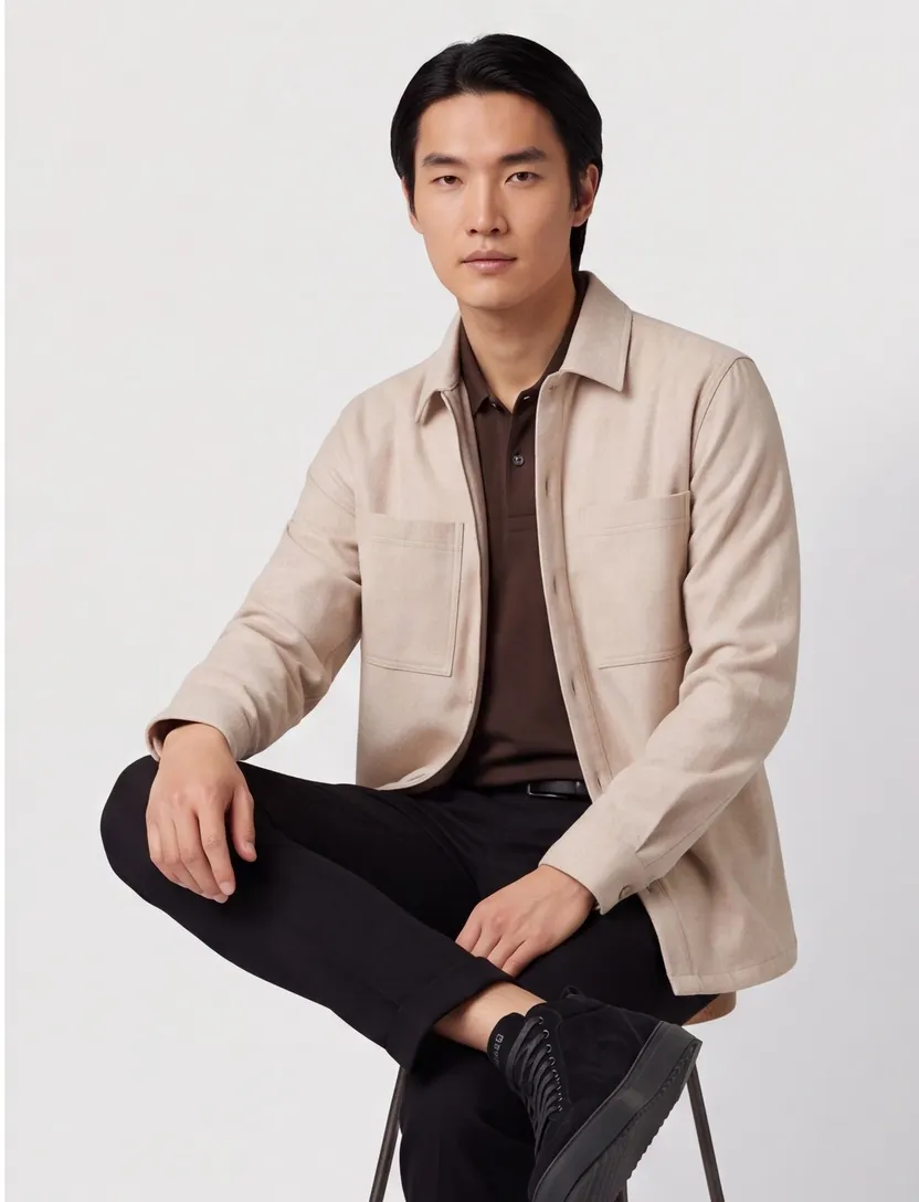 Boss overshirt beige normale fit effen