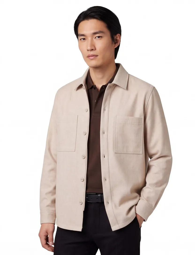 Boss overshirt beige normale fit effen