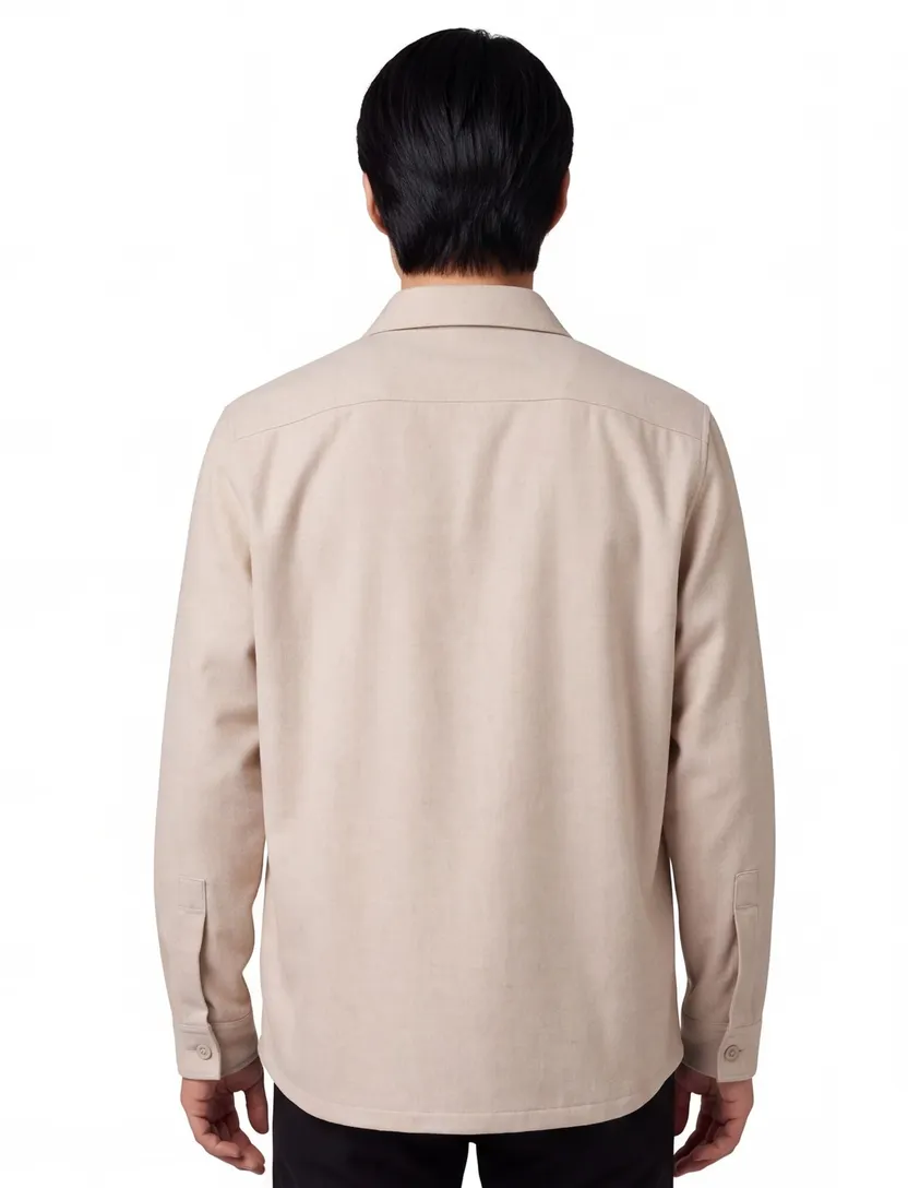 Boss overshirt beige normale fit effen