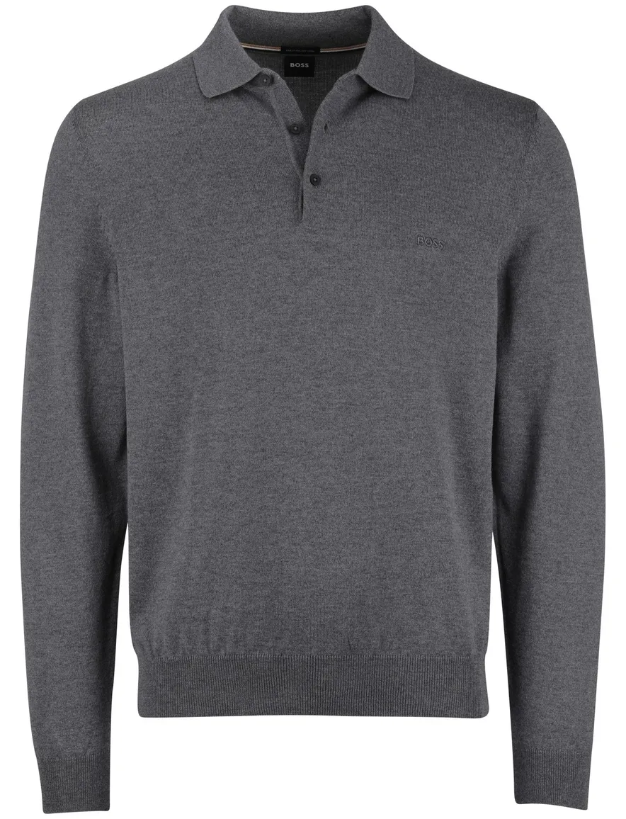 BOSS Black Bono-L 3-knoops trui grijs lamswol