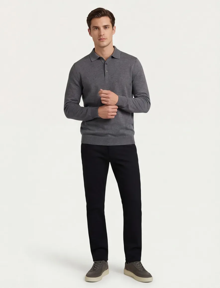BOSS Black Bono-L 3-knoops trui grijs lamswol