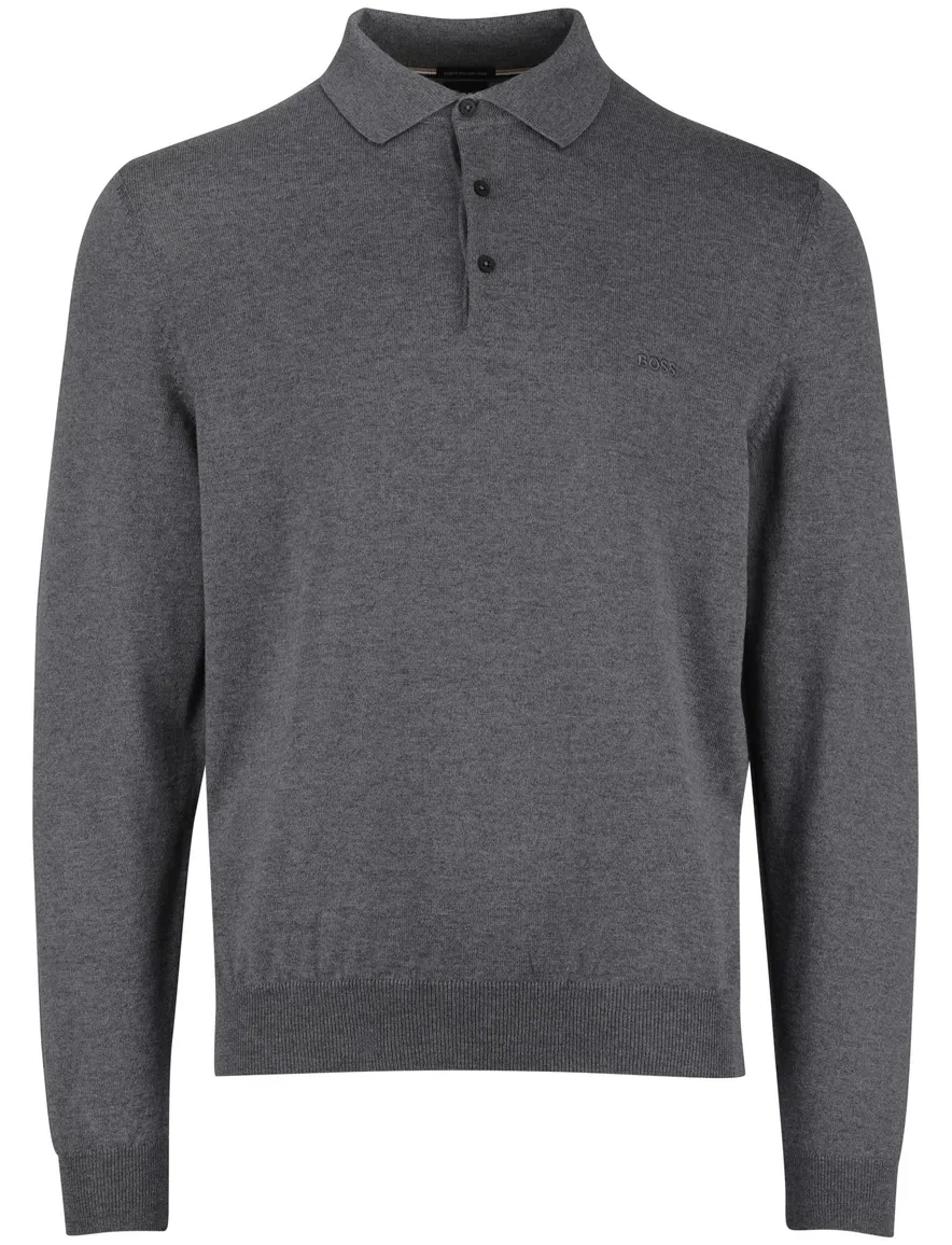 BOSS Black Bono-L 3-knoops trui grijs lamswol