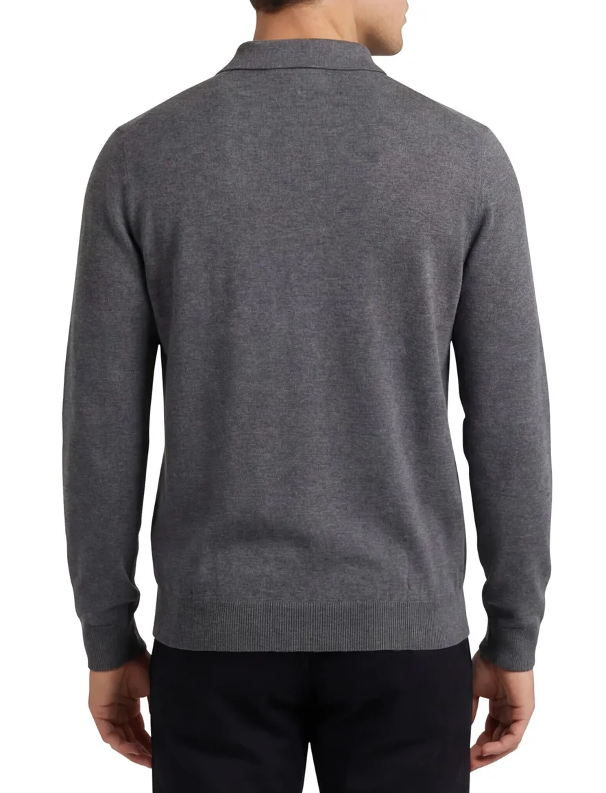 BOSS Black Bono-L 3-knoops trui grijs lamswol